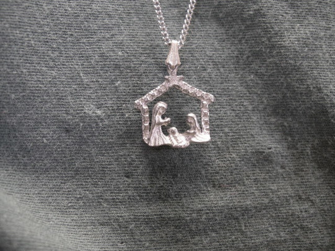 Nativity Necklace, Tiny, Delicate Faith Gifts, Choose Color, Chain