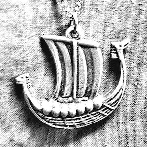 Viking Ship Pendant, Unisex Gift, Lead Nickel Free, Choose Color, Cord, Chain, Length