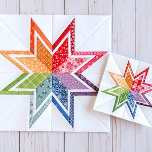Schema per il patchwork di carta Outline Star Foundation, FPP, download PDF, diverse misure, da piccola a grande, modello per blocco trapuntato