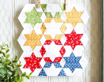 Hexie Star Foundation Paper Piecing Pattern, Multiple Sizes, FPP, PDF Download, Hexagon, Mini,