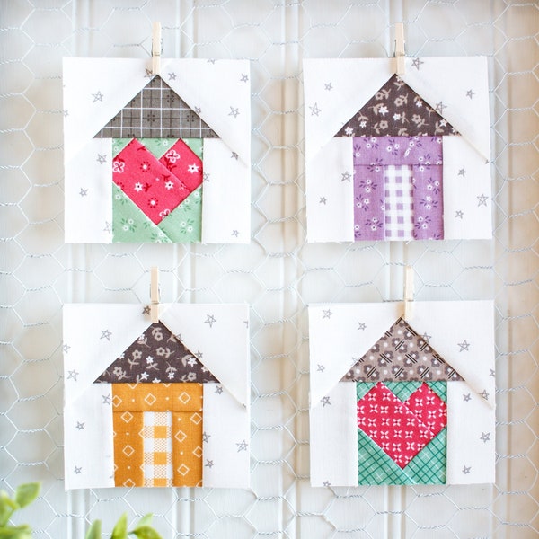 Tiny House Foundation Paper Piecing Patroon, Heart House, FPP, Quilt Block, Tiny Mini Small, PDF-download