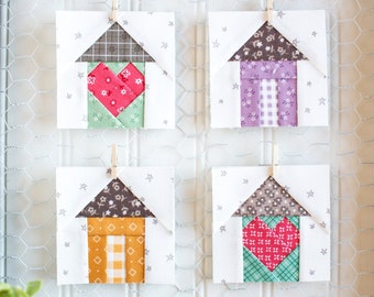 Tiny House Foundation Paper Piecing Pattern, Heart House, FPP, Quilt Block, Tiny Mini Small, PDF Download