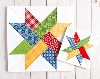 Geweven Star Foundation Paper Piecing-patroon, FPP, Zaagtandster, PDF-download, Quiltblok, meerdere maten