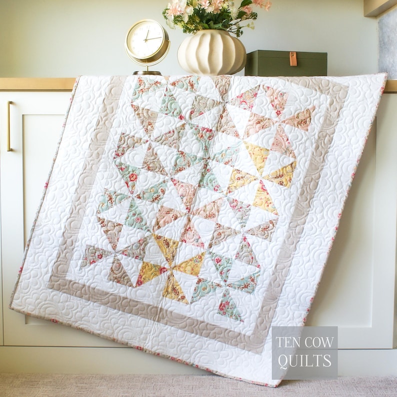 Pinwheel Baby Quilt Pattern, Beginner Easy, Small Mini, Charm Pack, PDF Download, Scrappy Gender Neutral, Lap Blanket, Traditional Classic, image 1
