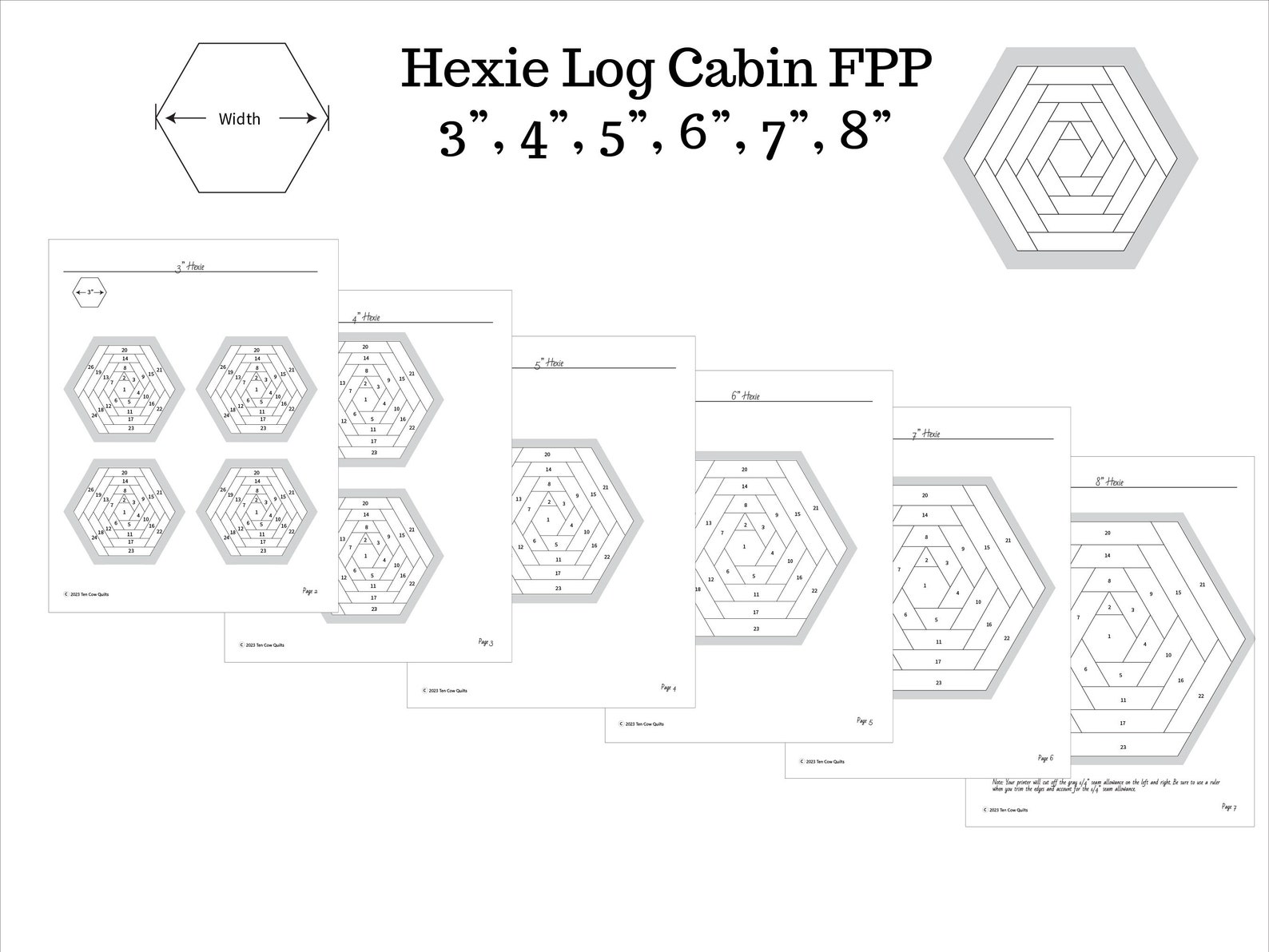 Hexie Log Cabin Foundation Paper Piecing Pattern, FPP, PDF Download ...