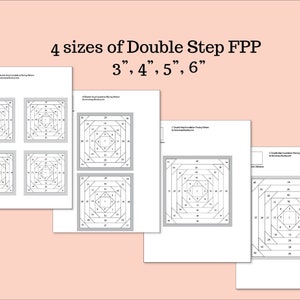 Double Step Quilt Block Pattern, FPP, PDF, Small, Mini, 3-inch, 4-inch, 5-inch, 6-inch, Foundation Paper Piecing, Square Corner