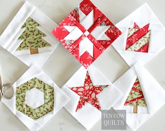Christmas Ornament Quilt Block Patterns, Bundle, 6 Patterns, Small Mini Tiny, Pattern, Foundation Paper Pieced, FPP, PDF Download
