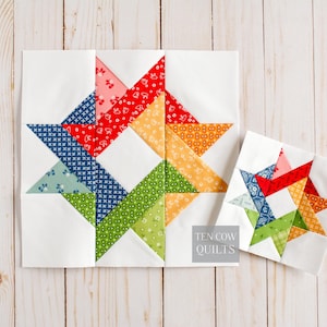 Patrón de patchwork de papel para base de corona de estrellas, bloque de edredón, 5", 6", 8", 10", varios tamaños, descarga en PDF imprimible, FPP