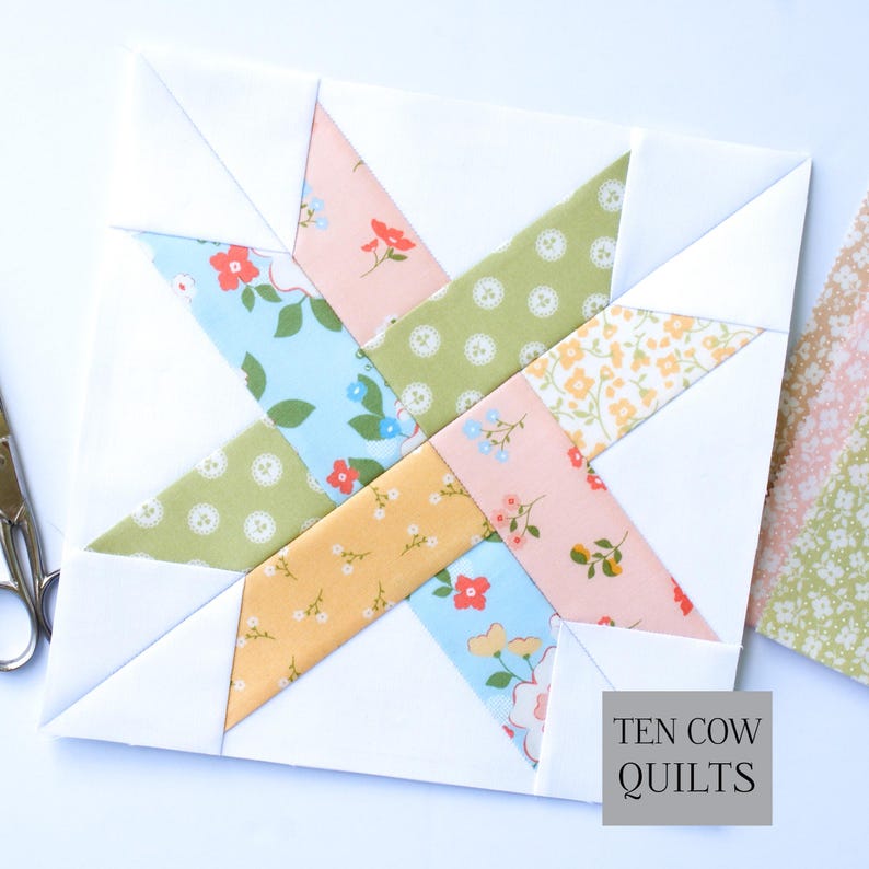 Cartamodello per patchwork a forma di stella intrecciata, 5 misure, FPP, 12 pollici, 10 pollici, 8 pollici, 6 pollici, 5 pollici, stella a denti di sega, download PDF, blocco trapuntato immagine 7