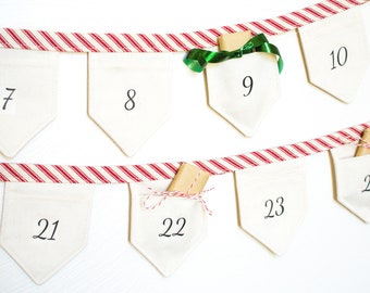 Advent Calendar Pattern, Banner Bunting Garland, Christmas, Minimalist, Farmhouse Vintage Hygge, Holiday, PDF Download, 24 Pockets,