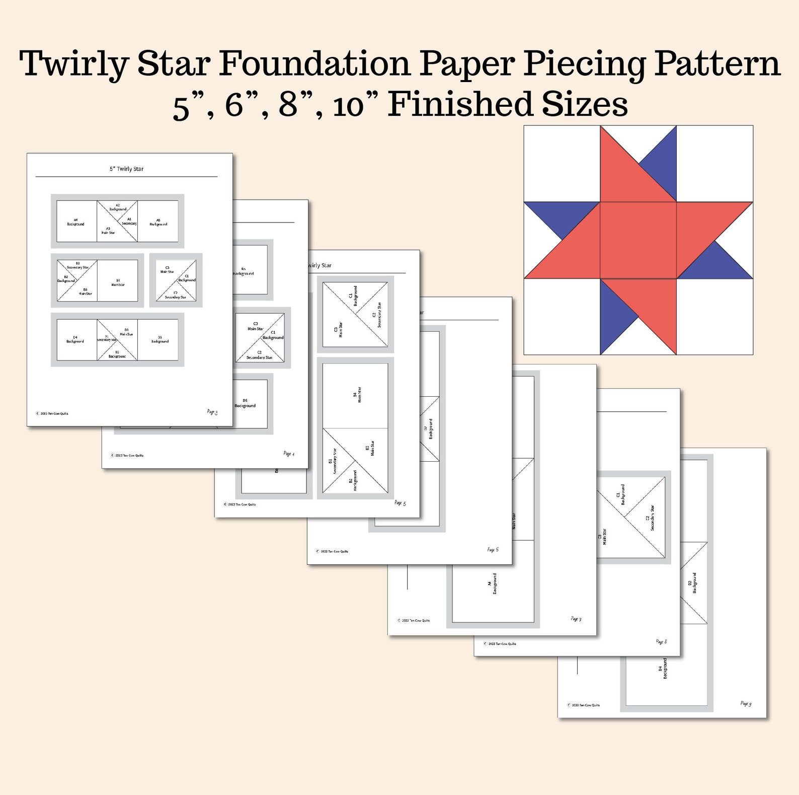 Twirly Star Foundation Paper Piecing Pattern, FPP, Quilt Block ...