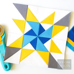 Stella a mulinello in 7 misure, blocco per quilt, modello con carta da parati, FPP, stella a denti di sega, base semplice per principianti, da mini a grande