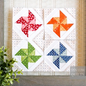 Girandola a vento in 8 misure, modello Foundation Paper Pieced, FPP, modello Quilt Block, doppia girandola, moderno, PDF stampabile, 3 pollici, 4 pollici