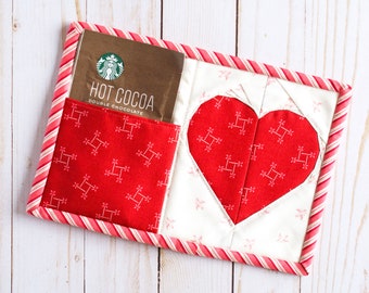 Heart Mug Rug Pattern, Foundation Paper Piecing, Valentines, Gift, Coffee, Tea, Hot Chocolate Present, PDF Download