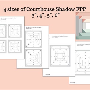 Courthouse Shadow FPP Foundation Paper Piecing Pattern PDF Download Paper Pieced 3-inch 4-inch 5-inch 6-inch Mini Quilt Block