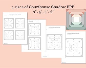 Courthouse Shadow FPP Foundation Paper Piecing Pattern PDF Download Paper Pieced 3-inch 4-inch 5-inch 6-inch Mini Quilt Block