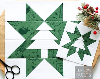 Christmas Tree 7 Sizes Included, Foundation Paper, Star Piecing Pattern, Quilt Block, Multiple Sizes, PDF Download, Holiday Quilt Square