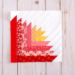 Lilly Log Cabin, mönster för lapptäcke, FPP, tulpan, blomma, quiltblock, PDF-nedladdning, flera storlekar, liten 7,5 cm, 20 cm bild 5