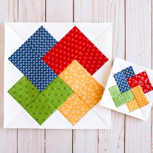 Four Cards Trick Foundation paper-piecingpatroon, FPP, quiltblok, pdf-download, meerdere maten, vier inch, 5 inch, 6 inch, 8 inch, 9 inch