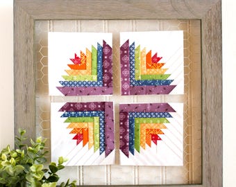 Lilly Log Cabin, Foundation Paper Piecing Pattern, FPP, Tulip, Flower, Quilt Block, PDF Download, Multiple Sizes, Small 3-inch, 8-inch