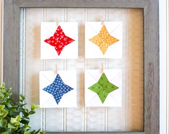 Mills and Stars Foundation Paper Piecing Pattern, FPP, Quilt Block, Download PDF, Dimensioni multiple, 2", 3", 4", 5", 6", 8", 9", 10"