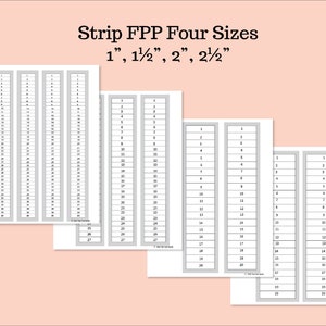 Op de afbeelding: Vier printbare stroken om plannerpagina's te maken. De stroken zijn genummerd van 1 tot 27 en zijn verkrijgbaar in vier verschillende maten: 1 inch, 1/2 inch, 2 inch en 2 1/2 inch.