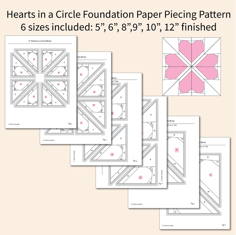 April Patterns Hearts in a Circle, Foundation Paper Piecing Pattern, Valentines, FPP ...