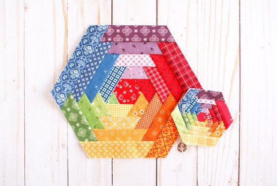 Hexie Log Cabin Foundation Paper Piecing Pattern, FPP, PDF Download, Sewing Pattern, Quilt Block, Mini Tiny to Large, Multiple Sizes