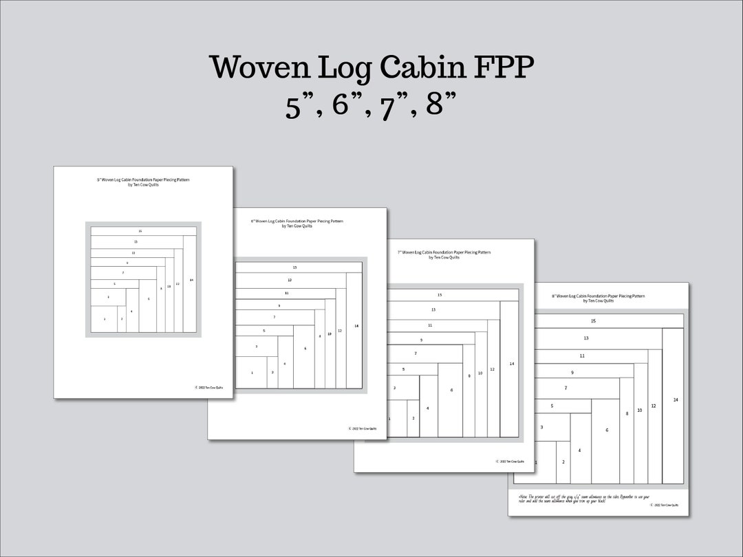 Log Pattern Wrapping Paper Woven Log Cabin, Foundation Paper Piecing Pattern, FPP, Multiple Sizes ...