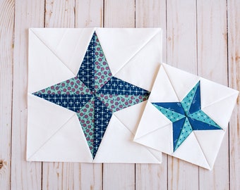 Compass Star Foundation Paper Piecing Pattern, FPP, Quilt Block, Four Point Star, Multiple Sizes, PDF download