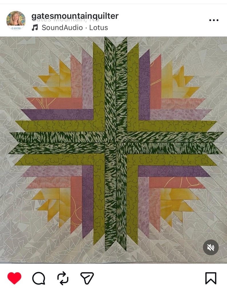 Lilly Log Cabin, mönster för lapptäcke, FPP, tulpan, blomma, quiltblock, PDF-nedladdning, flera storlekar, liten 7,5 cm, 20 cm bild 4