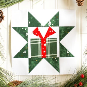 Modello di carta per patchwork di fondazione Star Present, FPP, blocco trapuntato, download PDF digitale, Natale, festività,