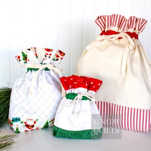 Kordelzugmuster, Geschenkbeutel aus Stoff, Urlaub DIY Nähen, Nikolaussack, wiederverwendbar, Weihnachtsgeschenkidee, klein, mittelgroß, drei Größen