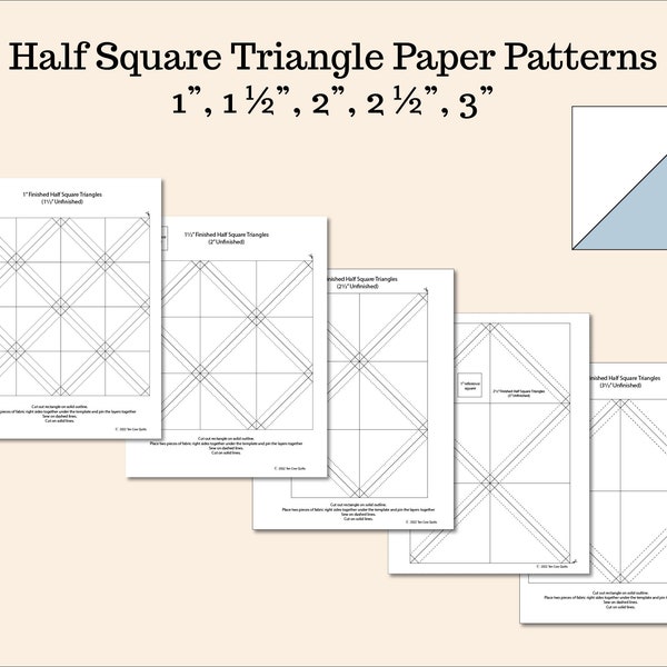 Patrones de triángulos de medio cuadrado, papel de base, FPP, imprima el suyo propio, descarga en PDF,
