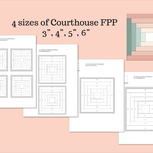 Courthouse Quilt Block, PDF, Foundation Paper Pieced, FPP Pattern, 6-inch block, 5-inch, 4-inch, 3-inch, Mini Quilt, Block, Small