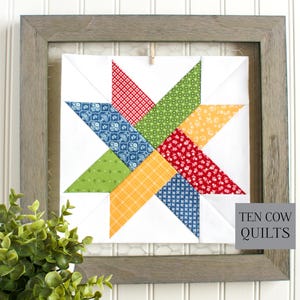 Cartamodello per patchwork a forma di stella intrecciata, 5 misure, FPP, 12 pollici, 10 pollici, 8 pollici, 6 pollici, 5 pollici, stella a denti di sega, download PDF, blocco trapuntato immagine 3