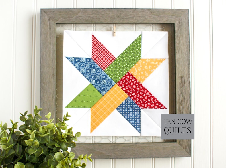 Cartamodello per patchwork a forma di stella intrecciata, 5 misure, FPP, 12 pollici, 10 pollici, 8 pollici, 6 pollici, 5 pollici, stella a denti di sega, download PDF, blocco trapuntato immagine 3