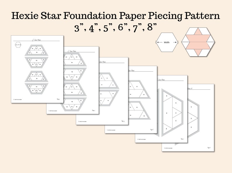Hexie Star Foundation Paper Piecing Pattern, Multiple Sizes, FPP, PDF ...