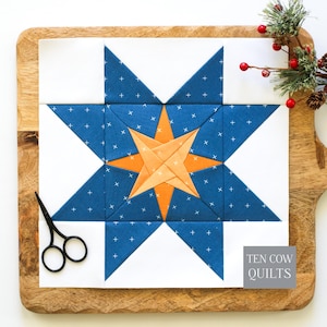 Estrella de Belén, Bloque de colcha de la Natividad, Patrón de patchwork con papel base, FPP, Descarga en PDF
