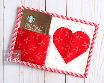 Heart Mug Rug Pattern, Foundation Paper Piecing, Valentines, Gift, Coffee, Tea, Hot Chocolate Present, PDF Download