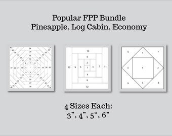 Popular FPP Bundle,Pineapple, Log Cabin, Economy Square in a Square Quilt Blocks, Foundation Paper Piecing PDF Download Small Mini Scrappy