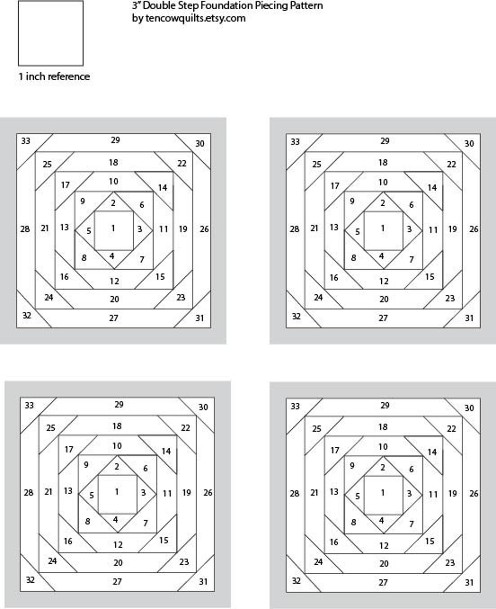 Double Step Quilt Block Pattern, FPP, PDF, Small, Mini, 3-inch, 4-inch ...