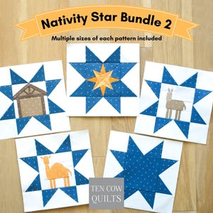Kerststerrenpakket 2, Foundation Paper Piecing, Quiltblokpatronen, FPP, PDF-download
