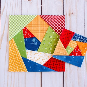 Crazy Scrap Quilt Block-Muster, Papier, Papier, FPP, mehrere Größen, PDF-Download