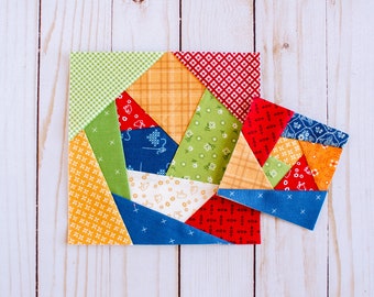 Crazy Scrap Quilt Block-Muster, Papier, Papier, FPP, mehrere Größen, PDF-Download