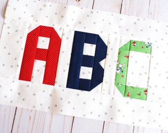 Alphabet Quilt Block Pattern, ABC, 5" Blocks, Personalized Quilt, Name, Traditional Pieced, Letters, Letter, Custom, Easy, Modern, Beginner
