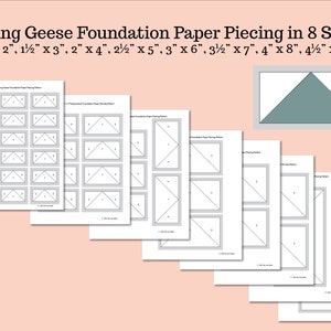 Flying Geese Foundation Paper Piece Pattern, FPP, PDF Download, Print at home, Quilt Block Rectangle, Multiple Sizes, 2 x 4 inches, 3 x 6