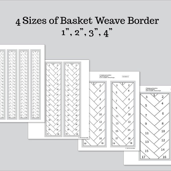 Basketweave FPP, Patrón de papel de base, Borde de edredón, Mini pequeño, 1 pulgada, 2 pulgadas, 3 pulgadas, 4 pulgadas, Tejido