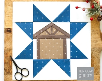 Stable Star, Nativity Collection, Foundation Paper Pieced Quilt Block Pattern, PDF Download