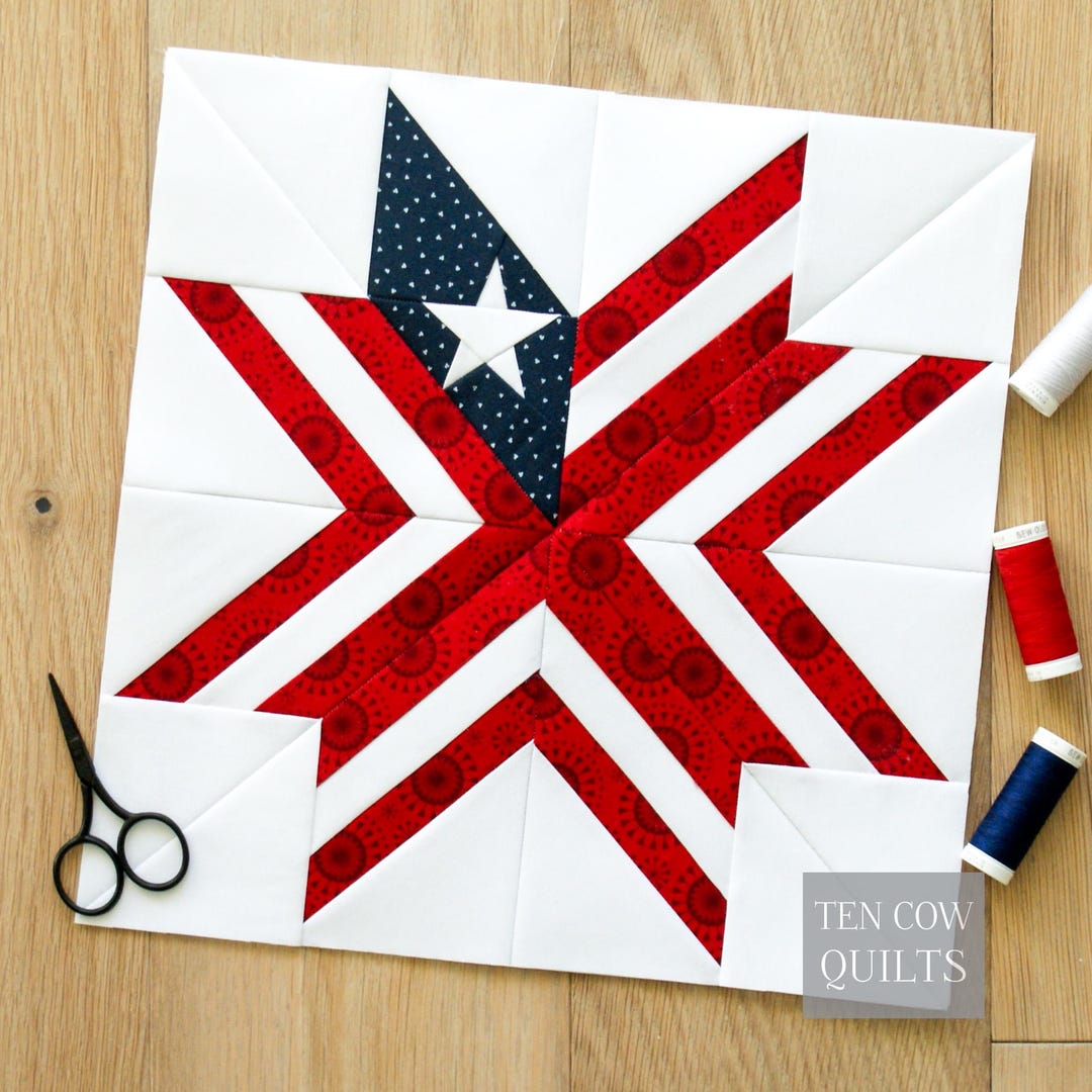 American Star 2, Foundation Paper Pieced Pattern, FPP, Star and Stripe ...